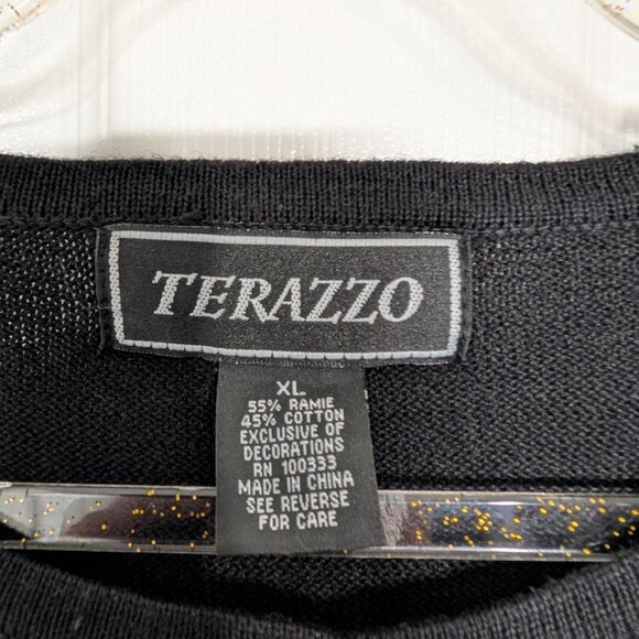 Terazzo Sequin Music Notes Cardigan Womens Size XL Black Vintage Sweater - Picture 4 of 10